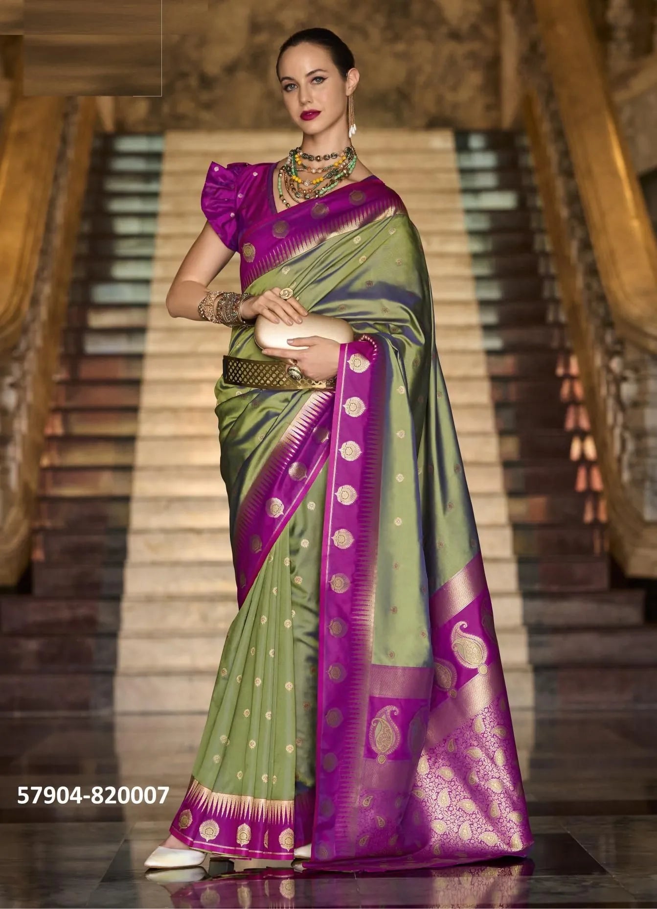 Pista Green Soft Silk Woven Festive-Wear Saree