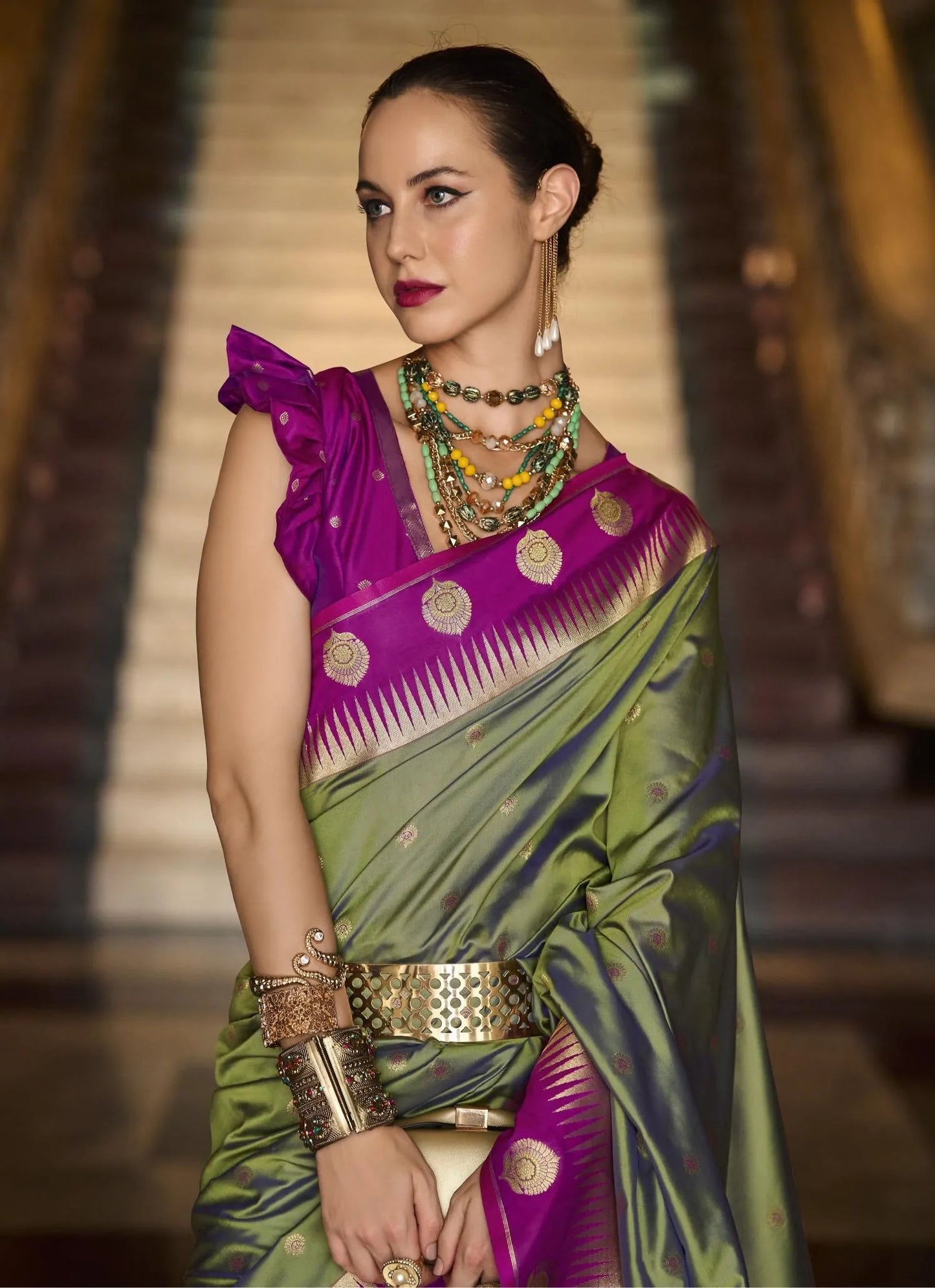 Pista Green Soft Silk Woven Festive-Wear Saree