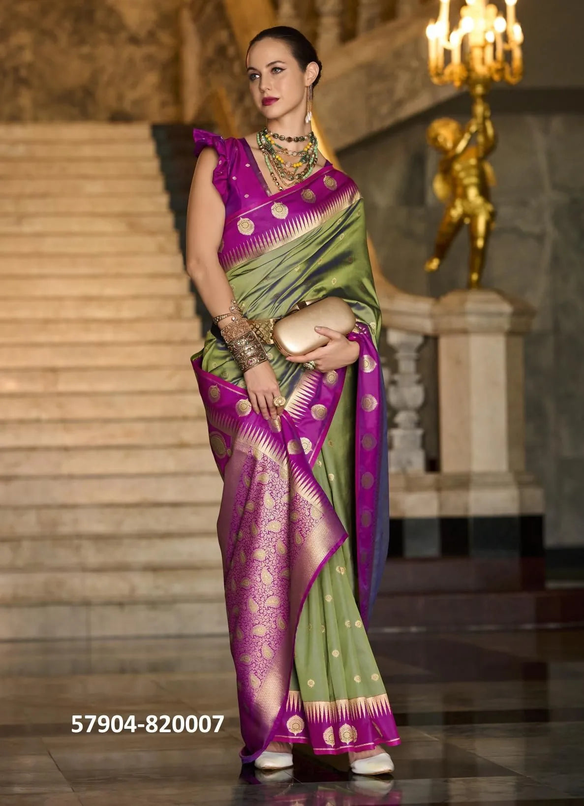 Pista Green Soft Silk Woven Festive-Wear Saree