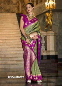 Pista Green Soft Silk Woven Festive-Wear Saree
