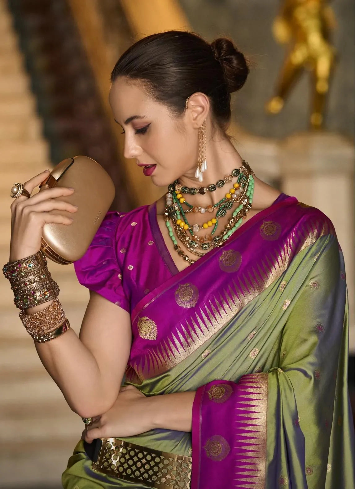 Pista Green Soft Silk Woven Festive-Wear Saree