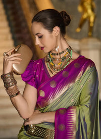 Pista Green Soft Silk Woven Festive-Wear Saree