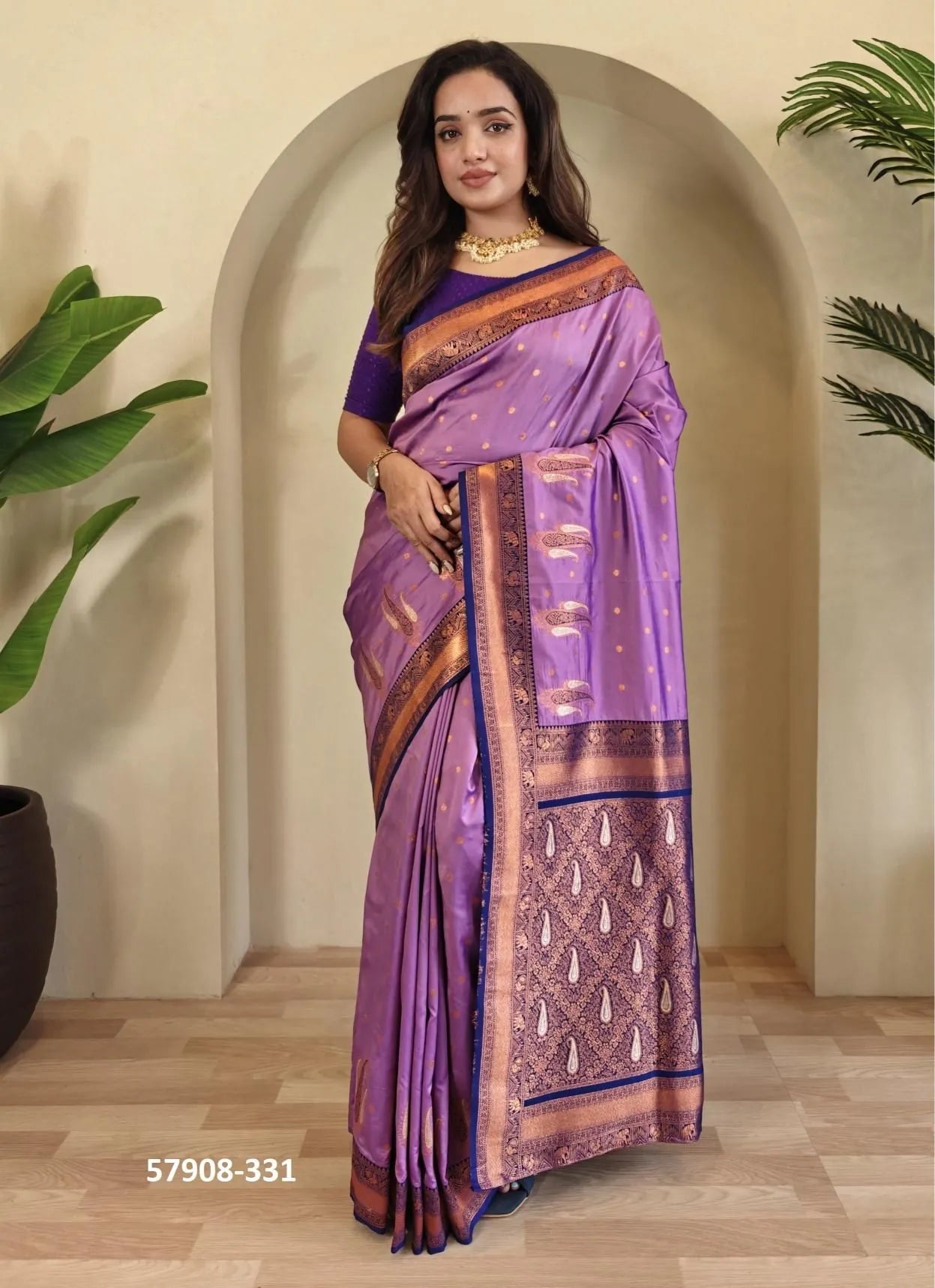 Lavender Woven Paithani Silk Saree For Traditional / Religious-Occasions