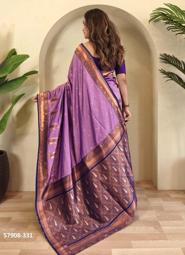 Lavender Woven Paithani Silk Saree For Traditional / Religious-Occasions
