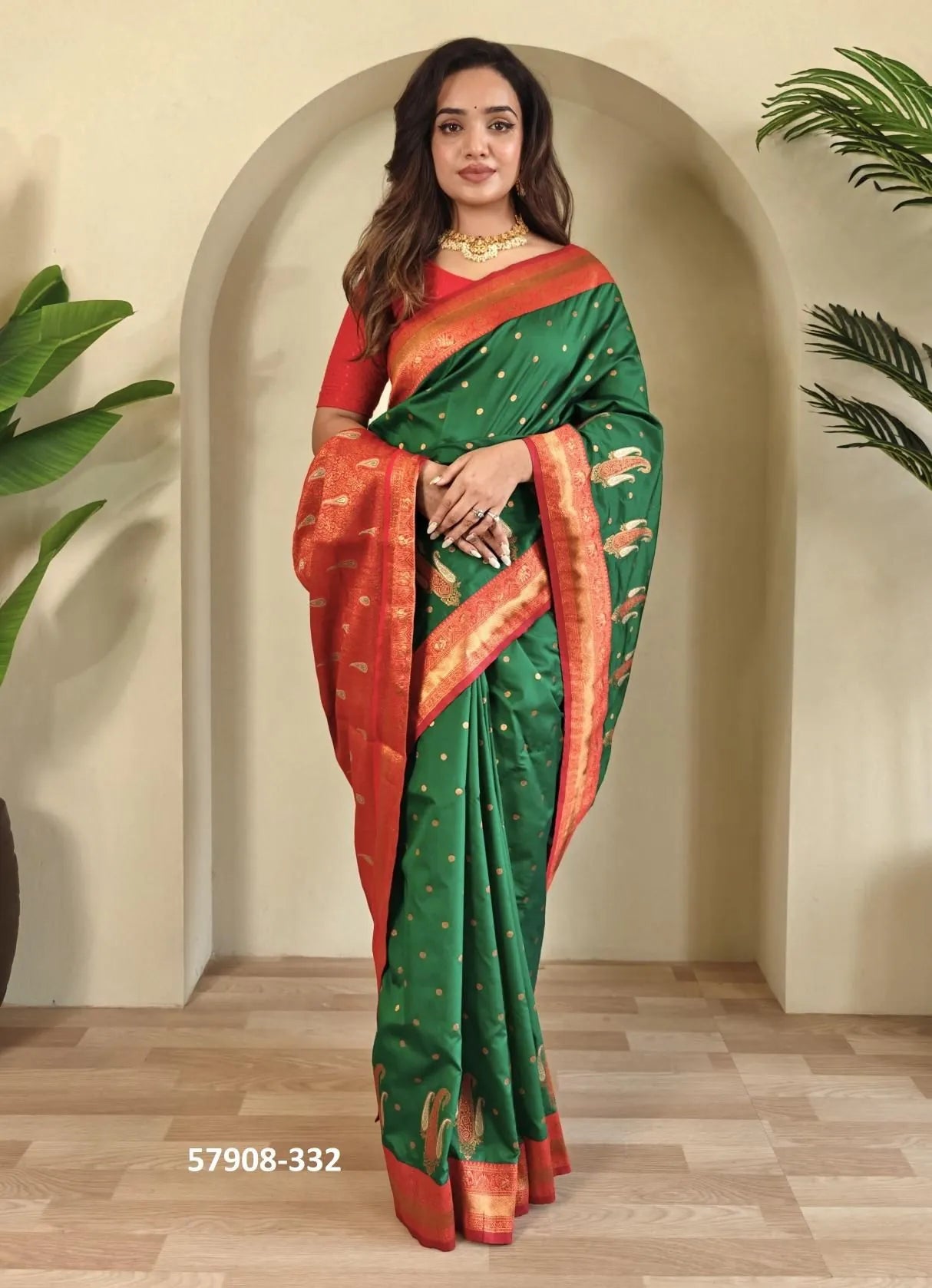 Green Woven Paithani Silk Saree For Traditional / Religious-Occasions