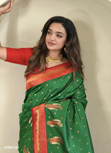 Green Woven Paithani Silk Saree For Traditional / Religious-Occasions