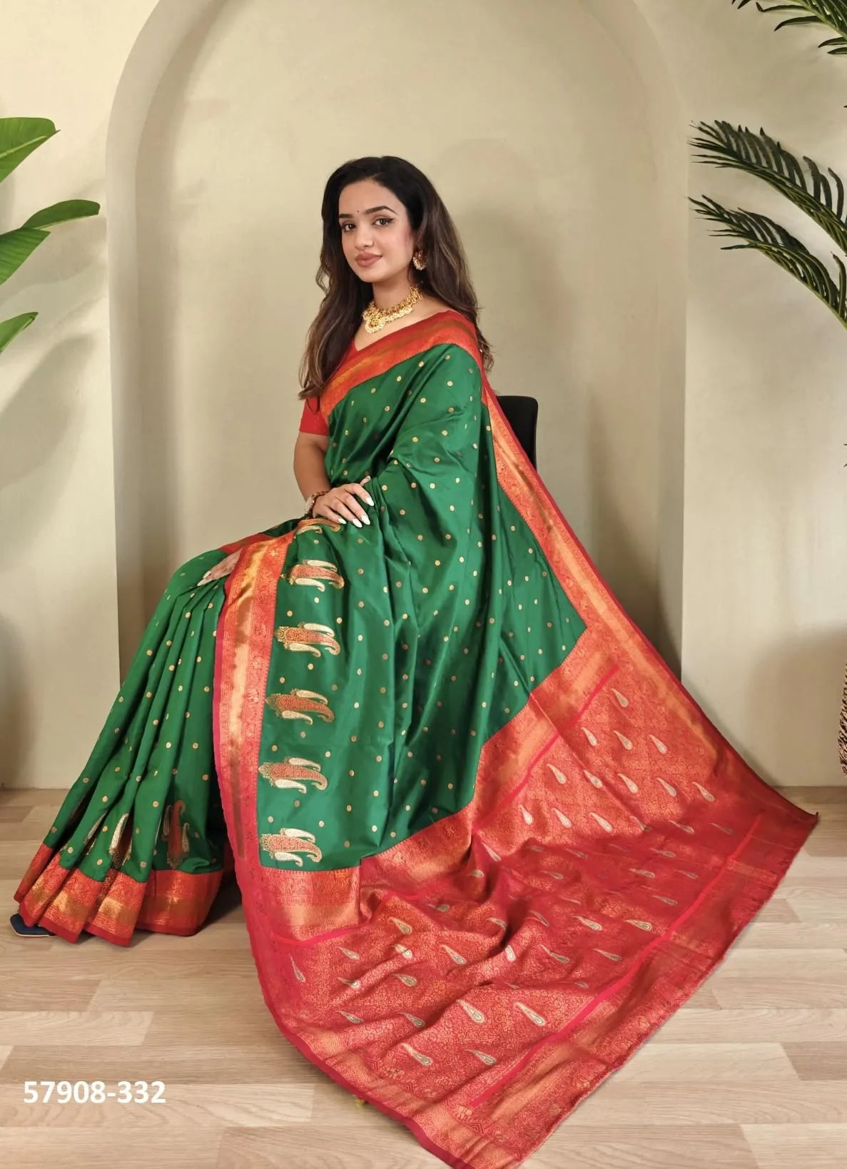 Green Woven Paithani Silk Saree For Traditional / Religious-Occasions