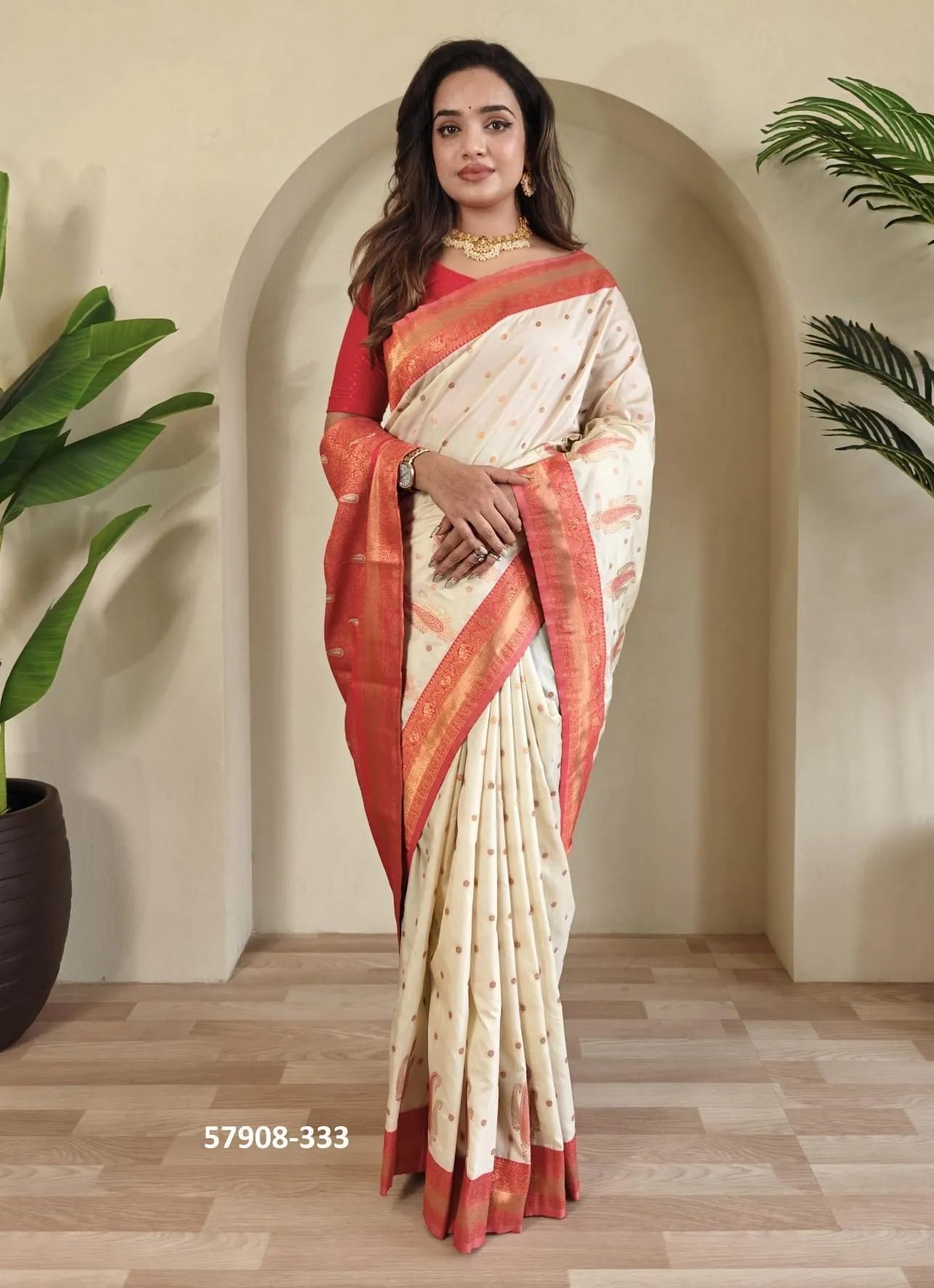 White Woven Paithani Silk Saree For Traditional / Religious-Occasions