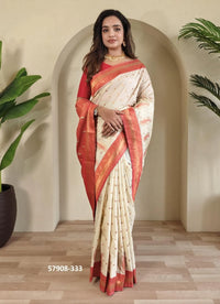 White Woven Paithani Silk Saree For Traditional / Religious-Occasions