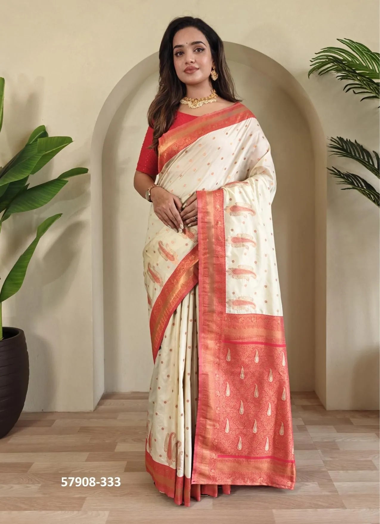 White Woven Paithani Silk Saree For Traditional / Religious-Occasions