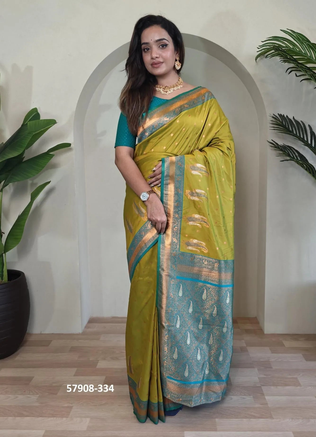Olive Green Woven Paithani Silk Saree For Traditional / Religious-Occasions