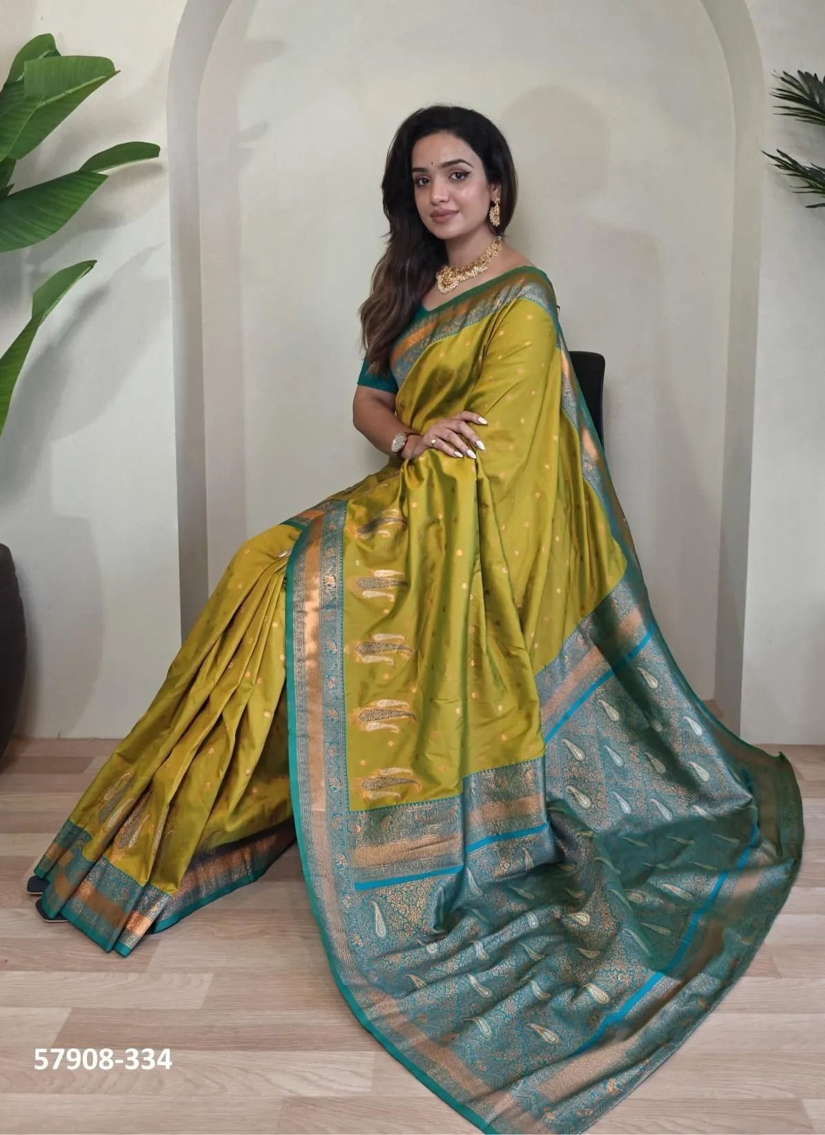 Olive Green Woven Paithani Silk Saree For Traditional / Religious-Occasions