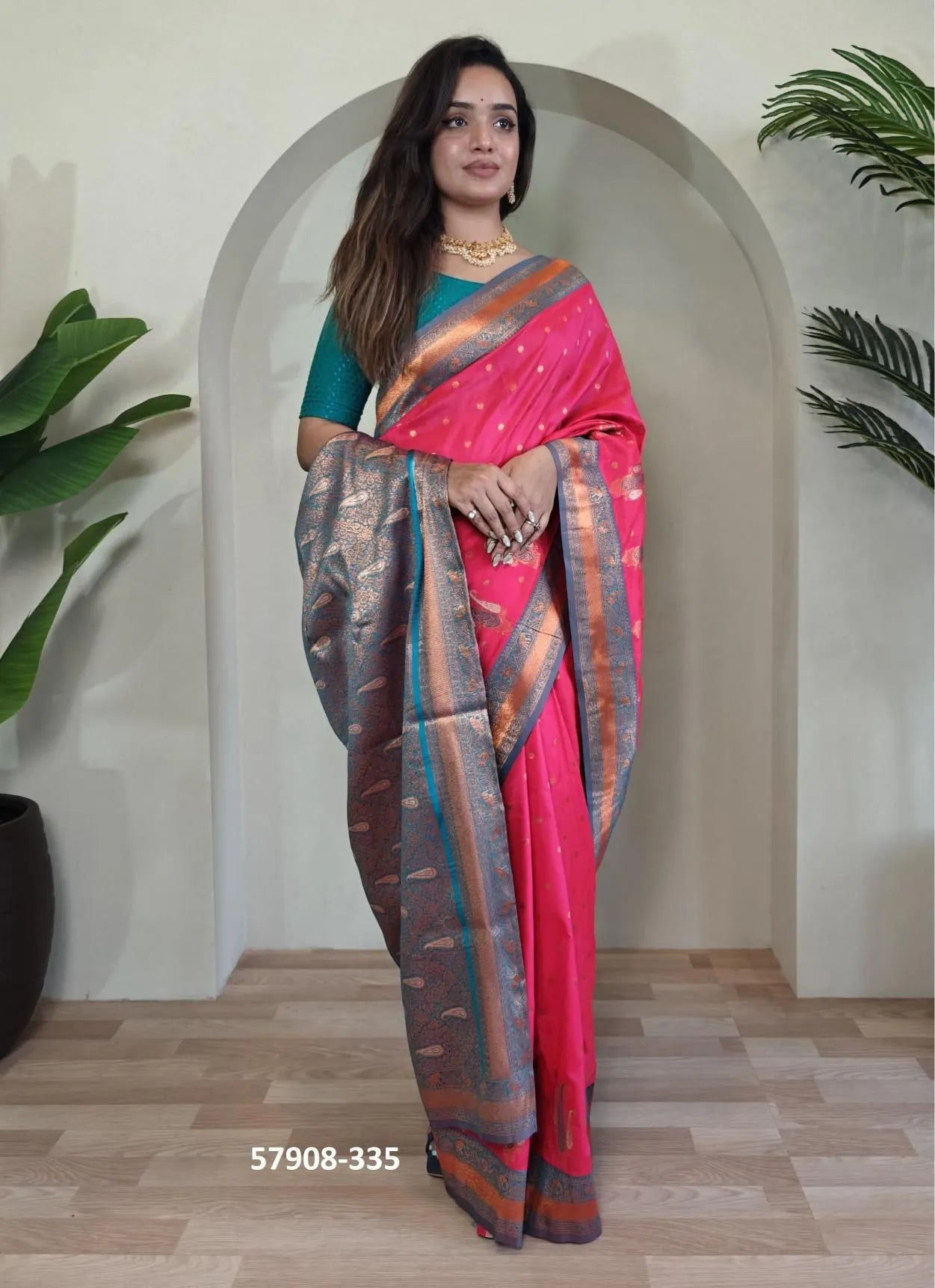 Dark Pink Woven Paithani Silk Saree For Traditional / Religious-Occasions