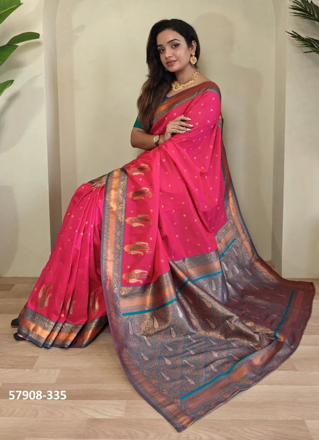 Dark Pink Woven Paithani Silk Saree For Traditional / Religious-Occasions
