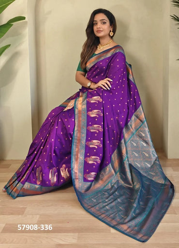 Violet Woven Paithani Silk Saree For Traditional / Religious-Occasions