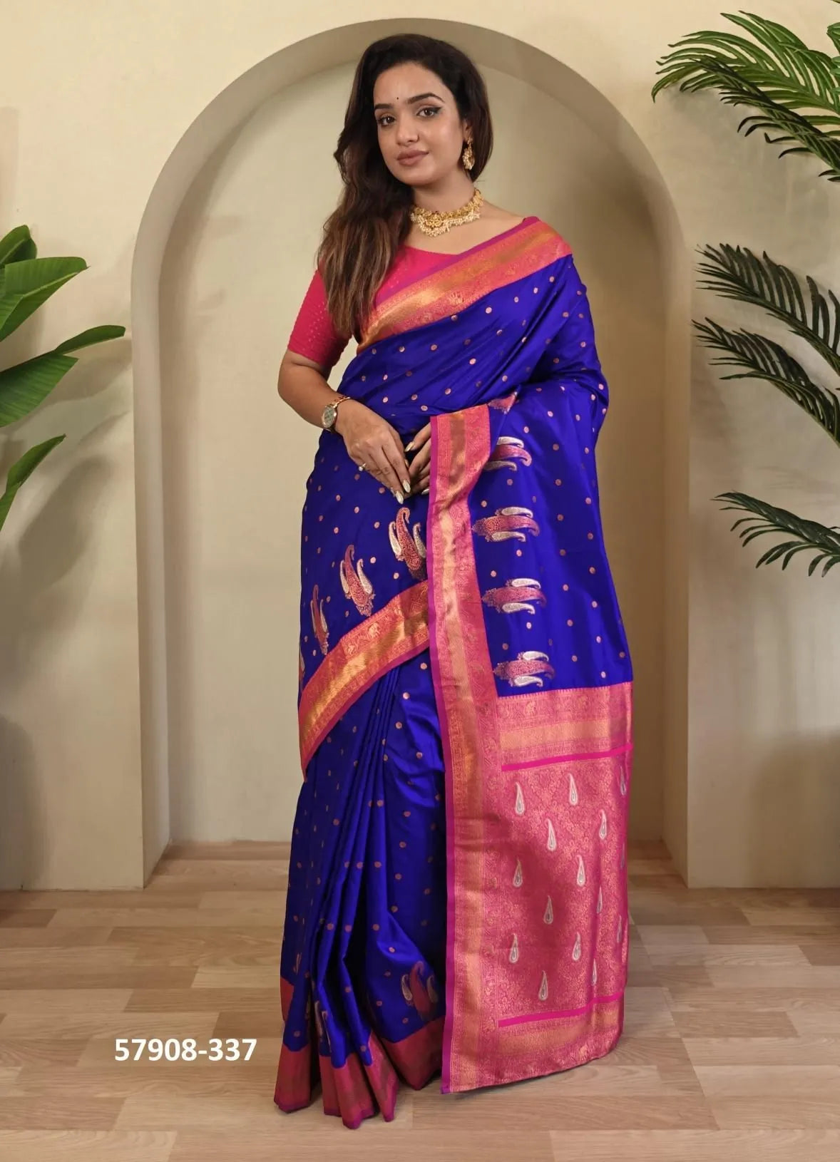Indigo Blue Woven Paithani Silk Saree For Traditional / Religious-Occasions