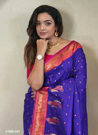 Indigo Blue Woven Paithani Silk Saree For Traditional / Religious-Occasions