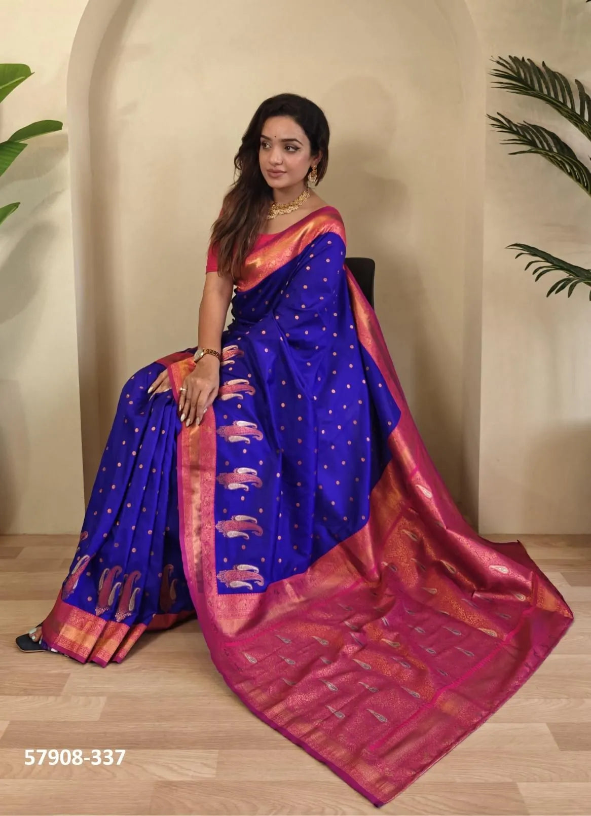 Indigo Blue Woven Paithani Silk Saree For Traditional / Religious-Occasions