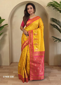 Yellow Woven Paithani Silk Saree For Traditional / Religious-Occasions