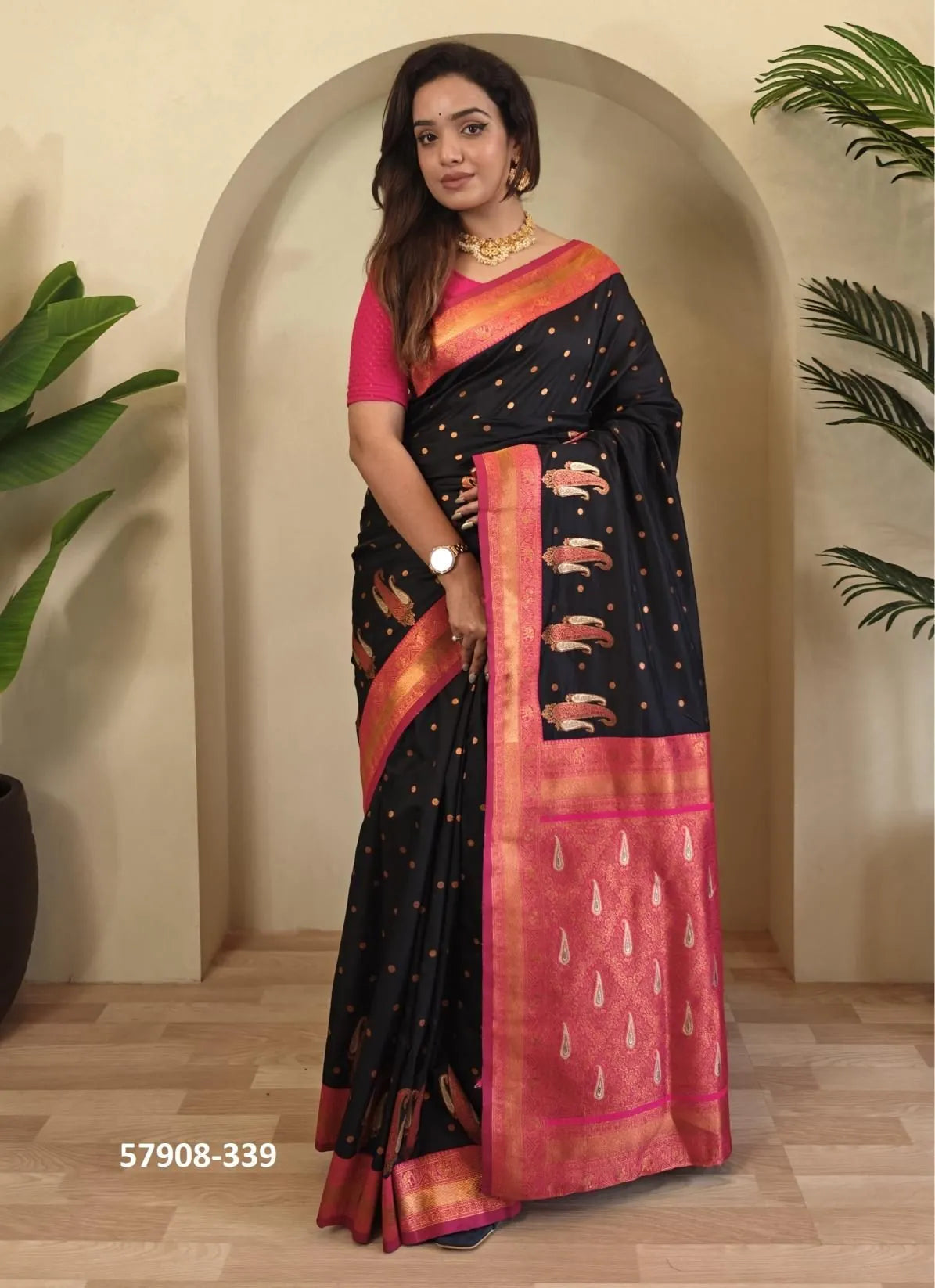 Black Woven Paithani Silk Saree For Traditional / Religious-Occasions