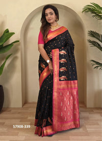 Black Woven Paithani Silk Saree For Traditional / Religious-Occasions
