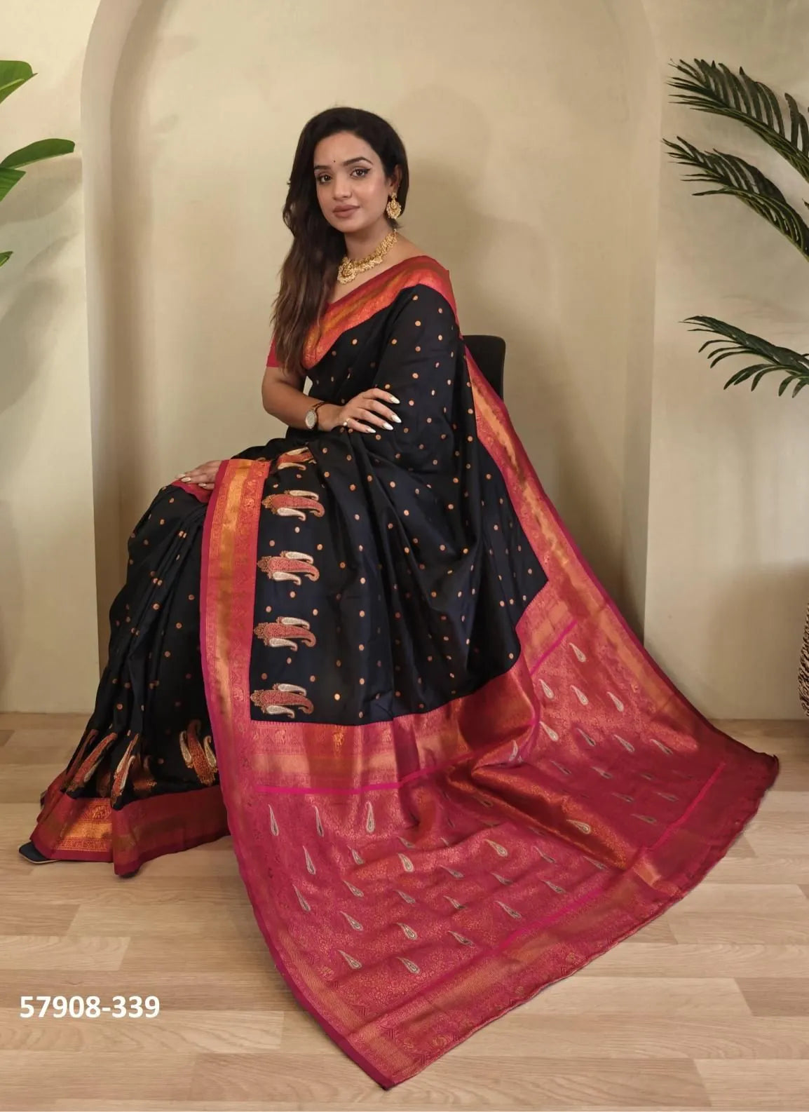 Black Woven Paithani Silk Saree For Traditional / Religious-Occasions