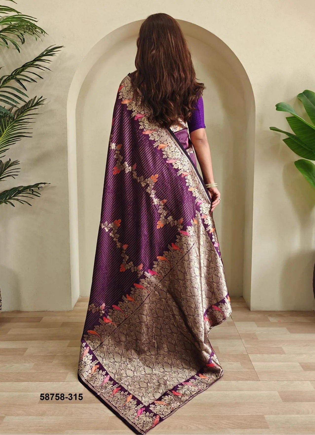 Violet Satin Silk Woven Evening-Wear Banarasi Silk Saree