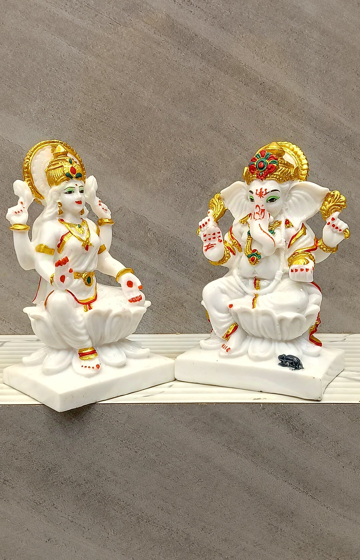 Lakshmi & Ganesha Marble Idol Set