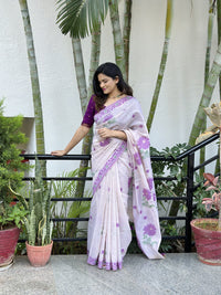 Purple soft muga cotton saree with jamdani weaving work