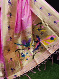 Baby pink color paithani silk saree with zari weaving work