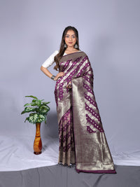 Magenta color banarasi silk saree with zari weaving work