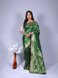 Green color pure silk saree with zari weaving work