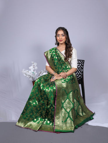 Green color pure silk saree with zari weaving work
