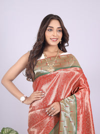 Orange color tissue silk saree with zari weaving work