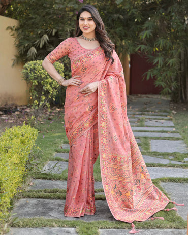 Parrot green color banarasi silk saree with zari weaving work