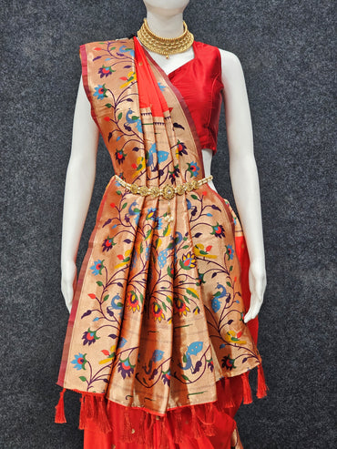 Red paithani silk saree with zari weaving work