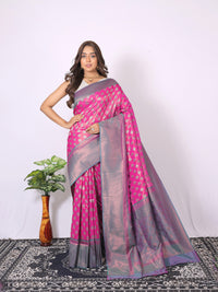 Pink color banarasi silk saree with zari weaving work