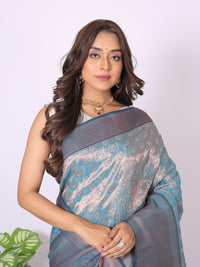 Sky blue color banarasi silk saree with zari weaving work