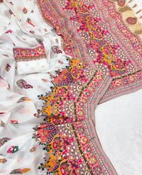 White soft rajwadi pashmina silk weaving saree with lagdi patta pallu