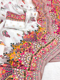 White soft rajwadi pashmina silk weaving saree with lagdi patta pallu