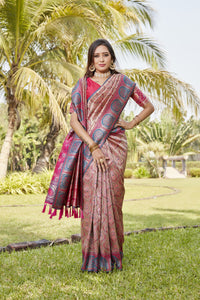 Multi color kanjivaram silk saree with zari weaving work