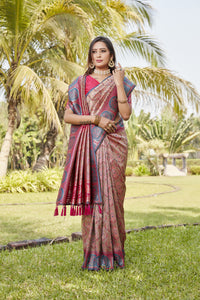 Multi color kanjivaram silk saree with zari weaving work