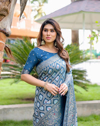 Firoji color kanjivaram silk saree with zari weaving work