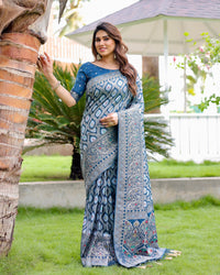 Firoji color kanjivaram silk saree with zari weaving work