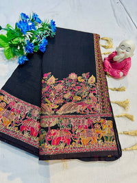 Black soft rajwadi pashmina silk weaving saree with lagdi patta pallu