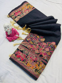Black soft rajwadi pashmina silk weaving saree with lagdi patta pallu