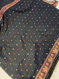 Black soft rajwadi pashmina silk weaving saree with lagdi patta pallu