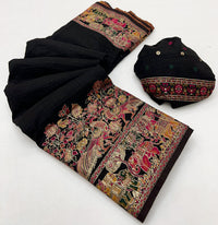 Black soft rajwadi pashmina silk weaving saree with lagdi patta pallu