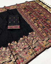 Black soft rajwadi pashmina silk weaving saree with lagdi patta pallu