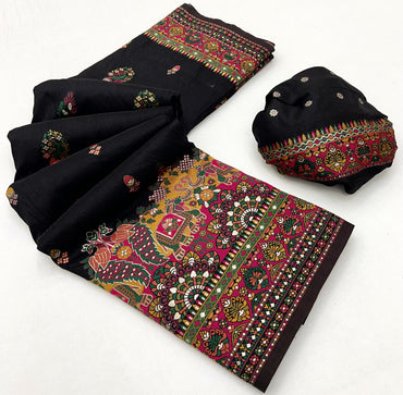 Black soft rajwadi pashmina silk weaving saree with lagdi patta pallu